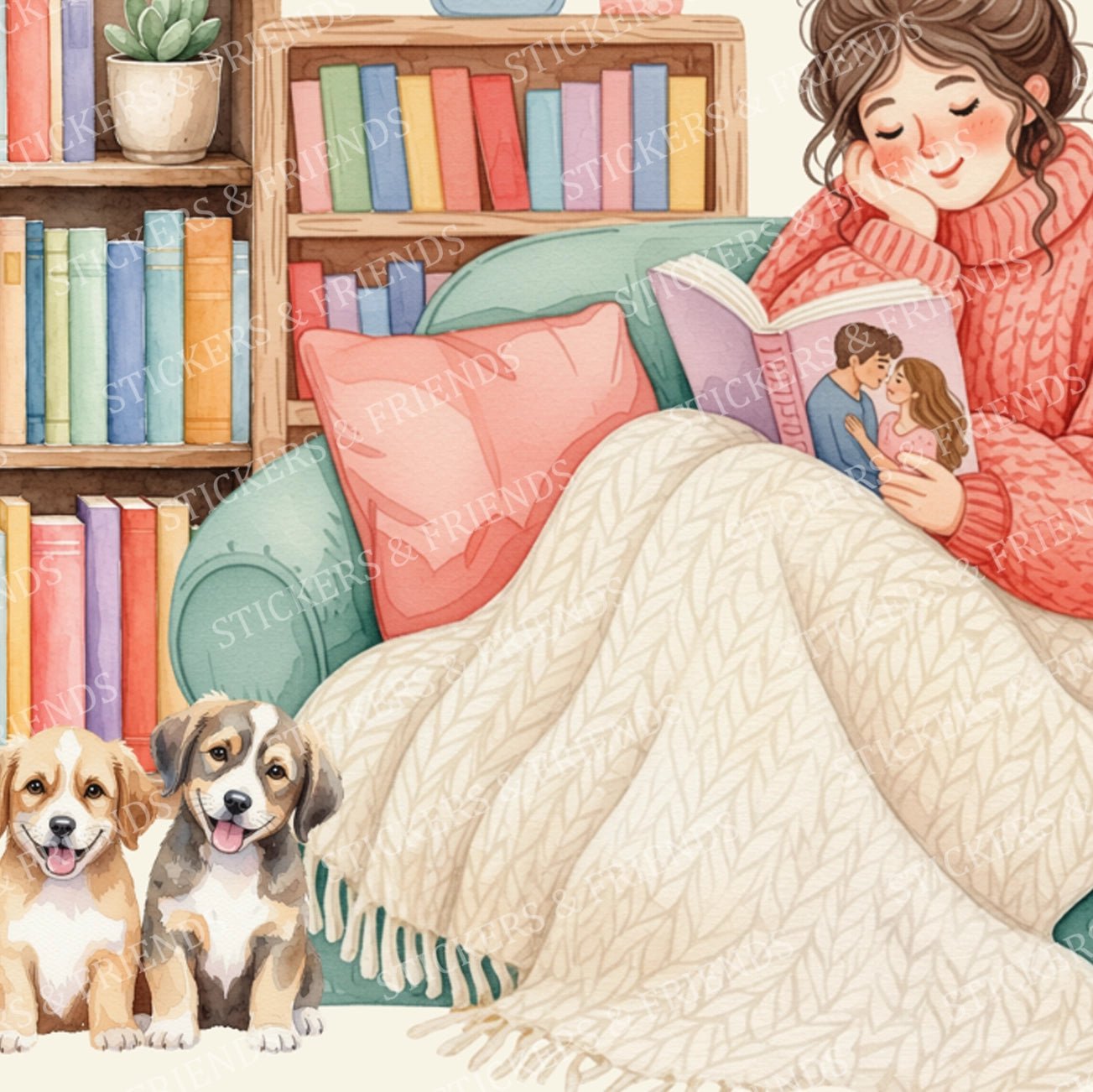 Girl and Dogs Postcard - Stickers&Friends Studio