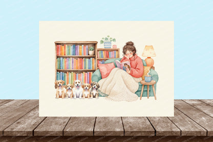 Girl and Dogs Postcard - Stickers&Friends Studio