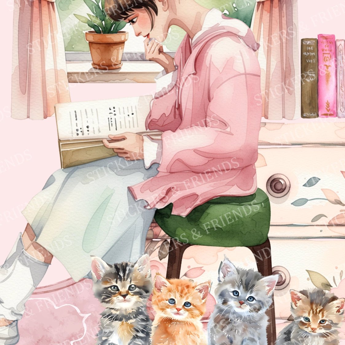 Girl with cats Postcard - Stickers&Friends Studio