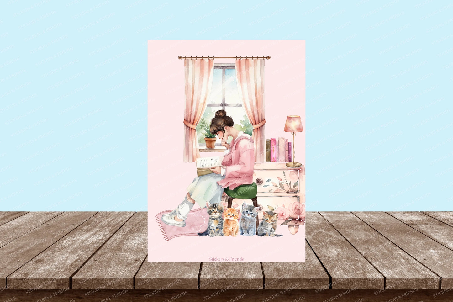 Girl with cats Postcard - Stickers&Friends Studio