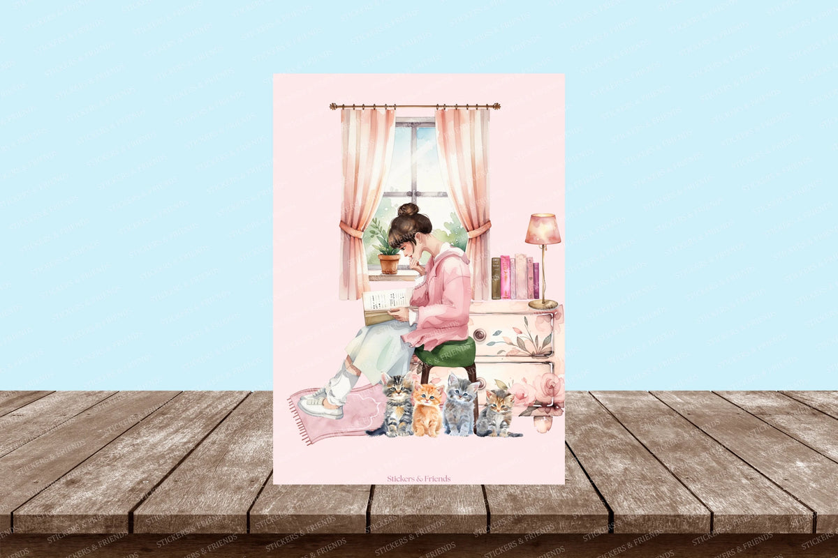 Girl with cats Postcard - Stickers&Friends Studio