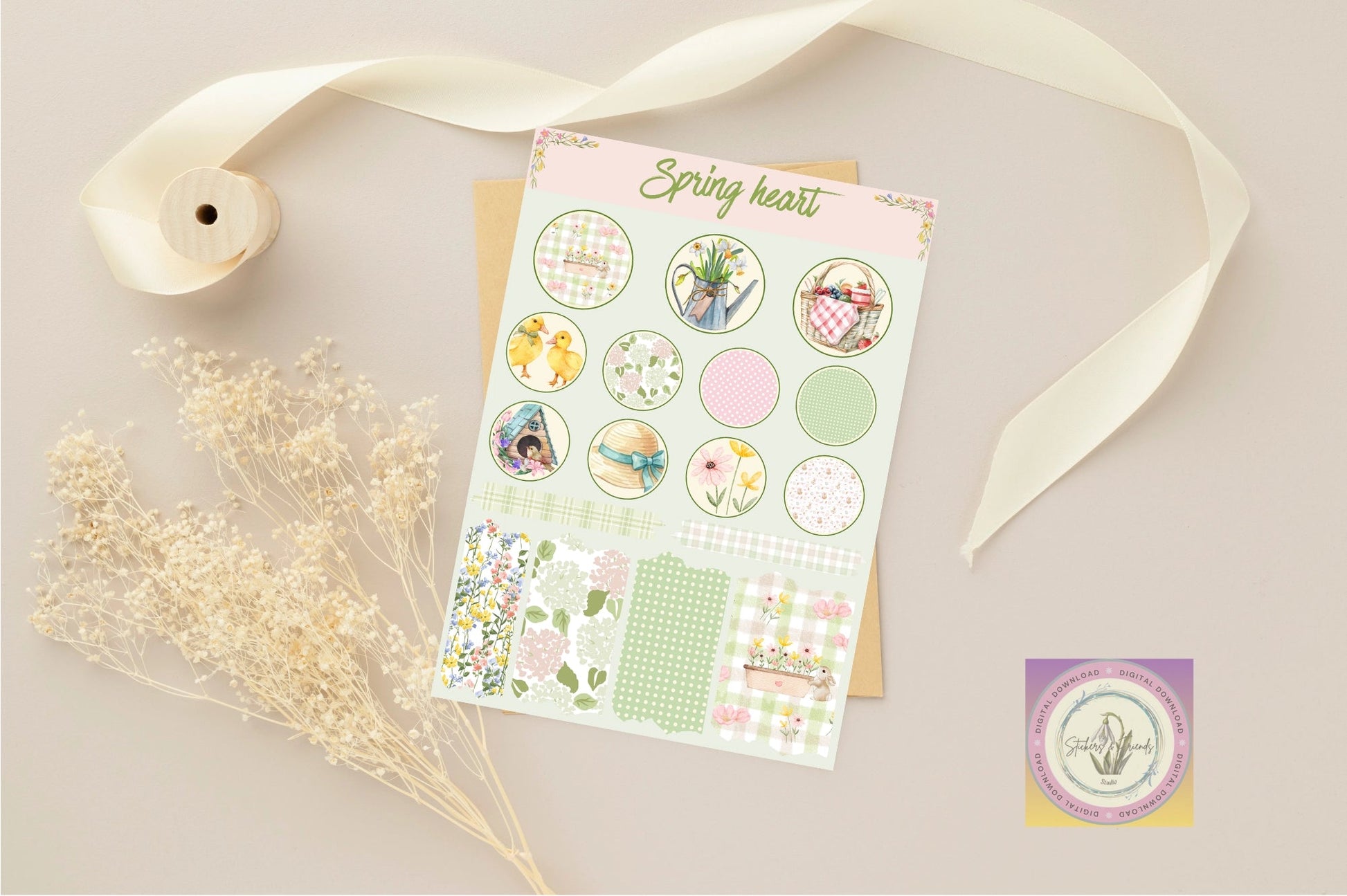 Spring Heart Junk Journal Pack - Stickers&FriendsStudio