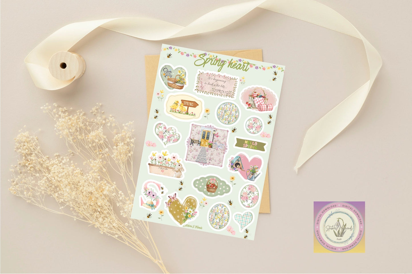 Spring Heart Sticker Sheet - Stickers&FriendsStudio