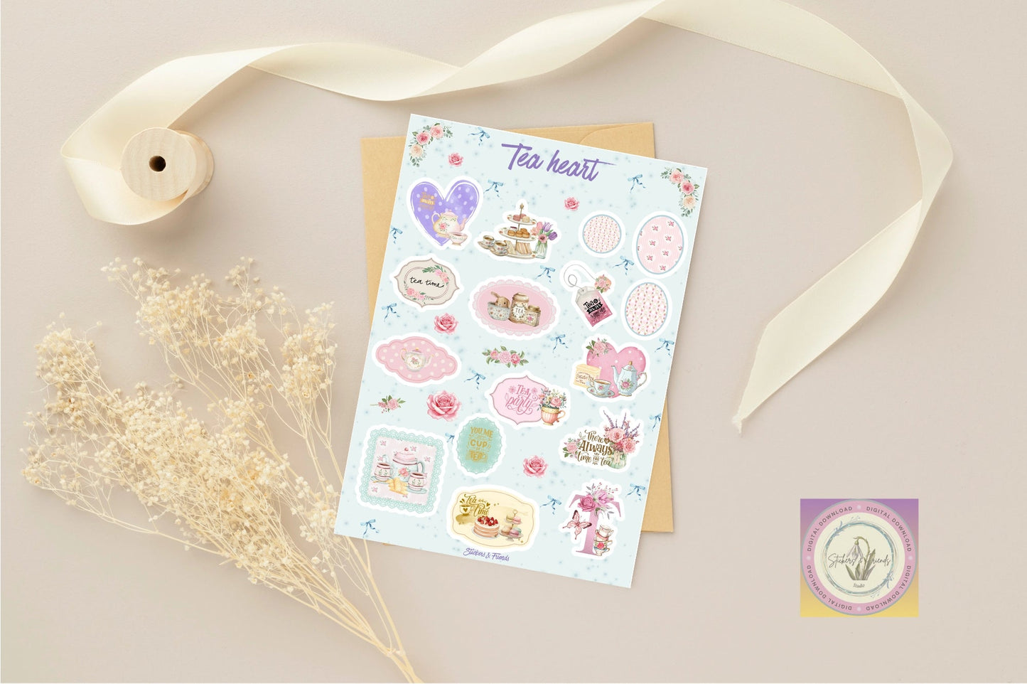 Tea Heart Junk Journal Pack - Stickers&FriendsStudio