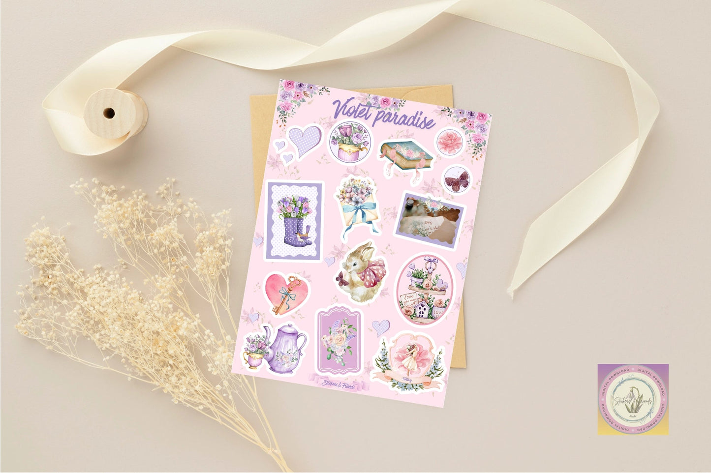 Violet Paradise Junk Journal Pack - Stickers&FriendsStudio
