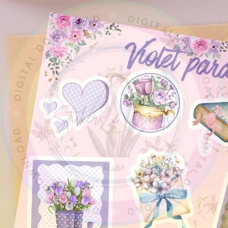 Violet Paradise Junk Journal Pack - Stickers&FriendsStudio